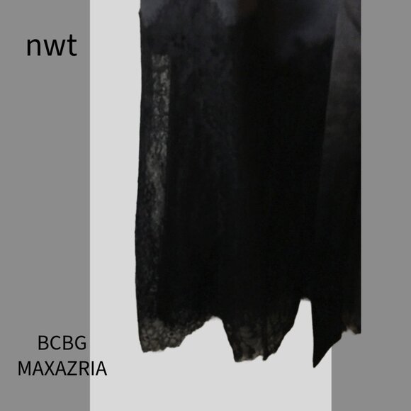 NEW NWT Black BCBGMAXAZRIA Satin Trench Coat with Lace Bottom, SZ XS - Picture 5 of 7